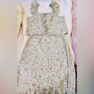 Good Luck Gem Floral Kids Dress in Green and Red